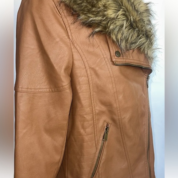 Love Tree Women's Moto Jacket Brown Faux Leather Full Zipper Size Medium - Picture 8 of 11